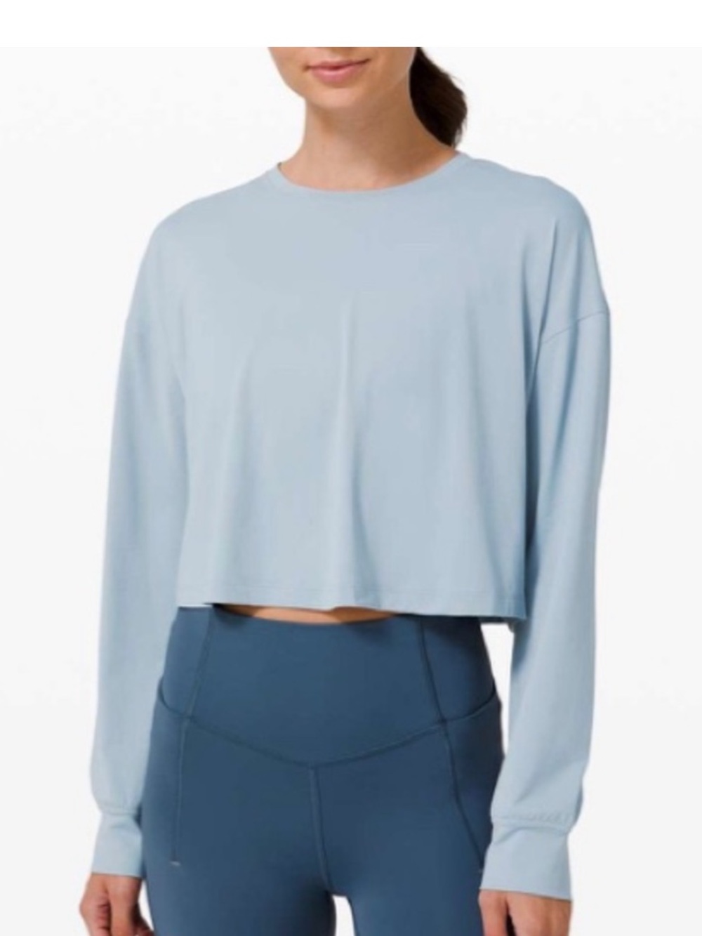 lululemon athletica Pale Blue Cropped Long Sleeve Top
